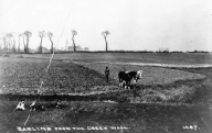 Ploughing in Barling taken from Creek wall looking towards All Saints Church