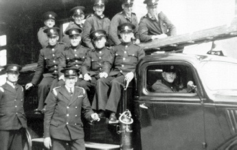 Great Wakering Fire Brigade 1940. On Fire Engine at Great Wakering Fire Station.