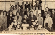 1959 - Mr A.G. Bishop and Mrs E.Lubbock - Oldest Members of Great Wakering OAPs cut the cake at the branch annual dinner.