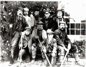 John Hepburn and some of his men at Great Newlands Farm 1904 - *STANDING left to right* John Hepburn, George Cole, Ted Nicholls, James Nicholls, Fred Cripps *SITTING left to right* Ernie Shelley, Trot Harvey, Craig Nicholls, Jim Rippingale 