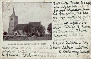 Postcard of Barling Magna Parish Church, Essex - Southend-on-Sea Postmark - 5.00pm 03 August 1904 - Half Penny Stamp