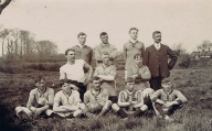 Ernest Samuel HOLMSTEAD in Barling (?) football team, Parish Meadow, Little Wakering, early 1900s