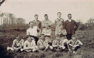 Ernest Samuel HOLMSTEAD in Barling (?) football team, Parish Meadow, Little Wakering, early 1900s